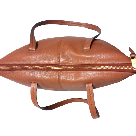 J Crew Pebbled Leather Shoulder Bag Tote Caramel/Cognac Brown Devon zip top - Picture 4 of 12